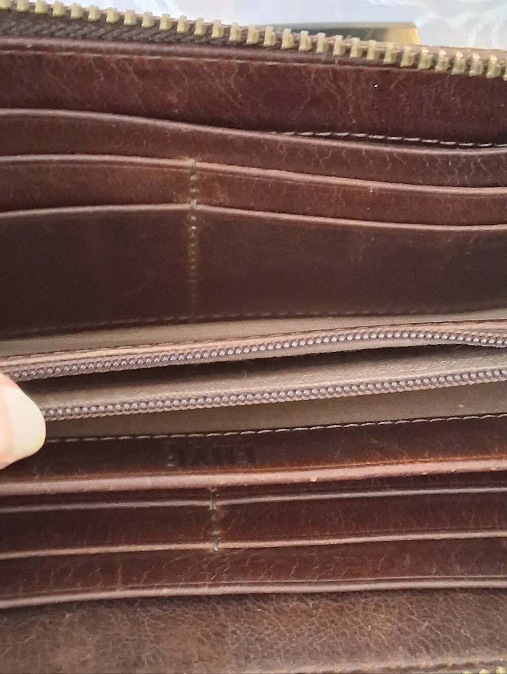 Frye Melissa Leather Zip Around Contential Wallet Dark Brown